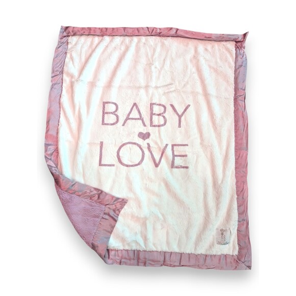 Little Giraffe Pink White Baby Love Blanket Lovey Luxe Satin Trim 30x34 - Picture 1 of 8